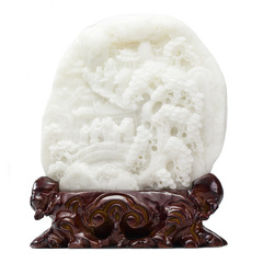 琦玉坊和田玉步步高升山水摆件